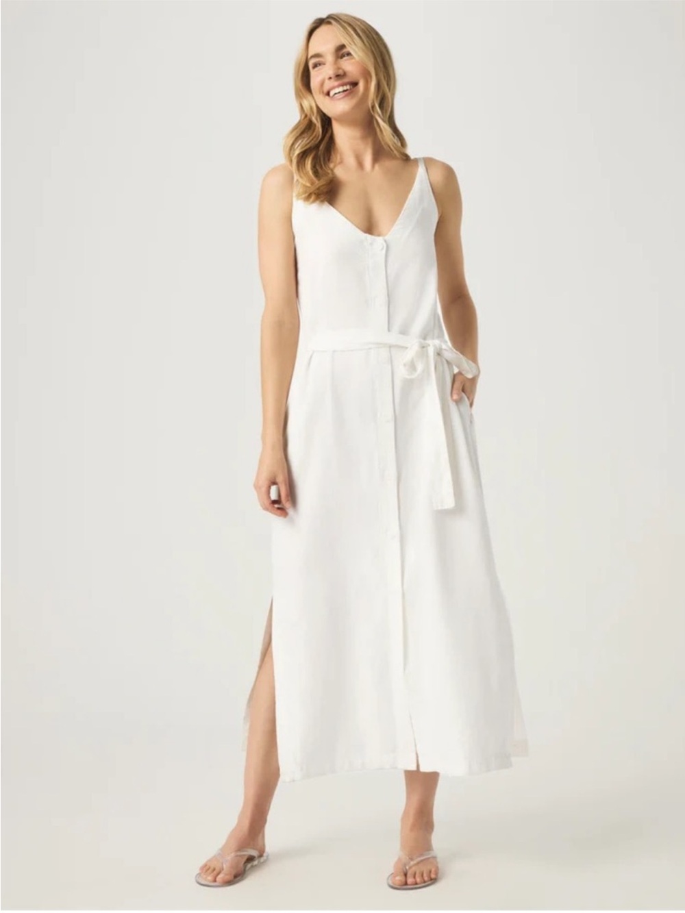 Splendid White Spaghetti-Strap Midi Dress